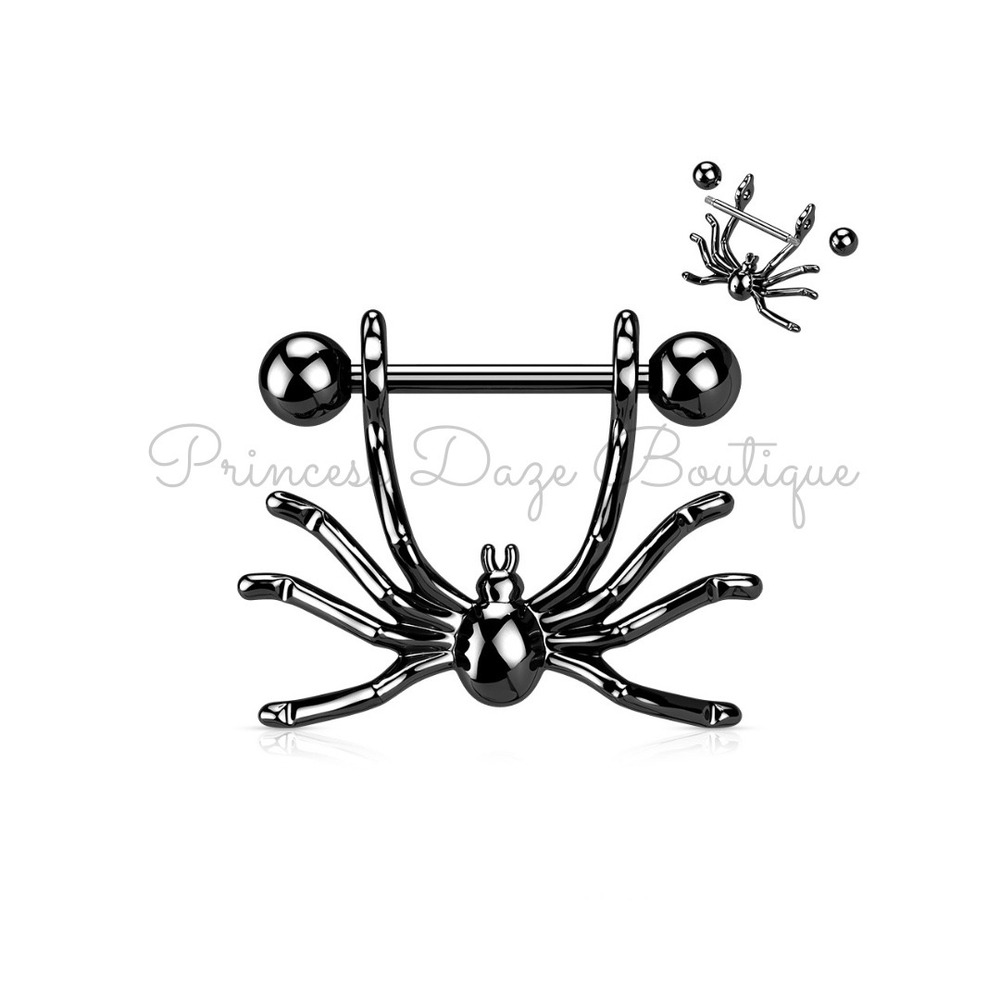 Black Spider Nipple Ring Barbell‎ Set Body Jewelry Piercing